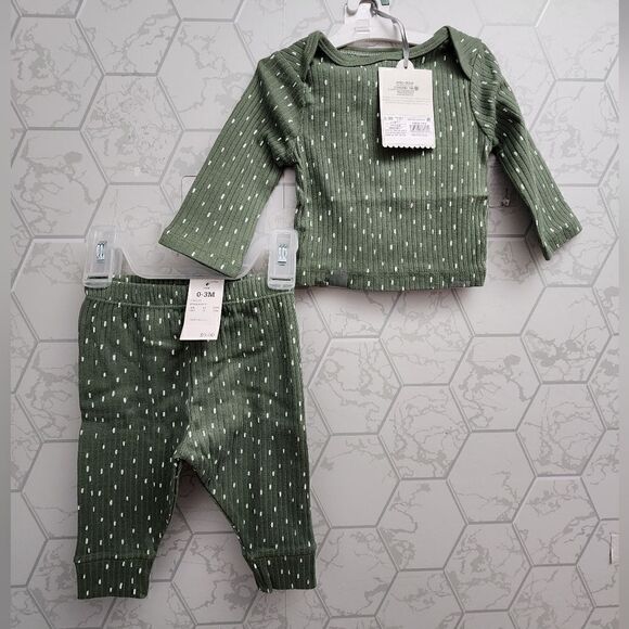 Nwt Baby 2pc Wide Ribbed Top & Bottom Set - Cloud Island Light Green - Picture 5 of 5